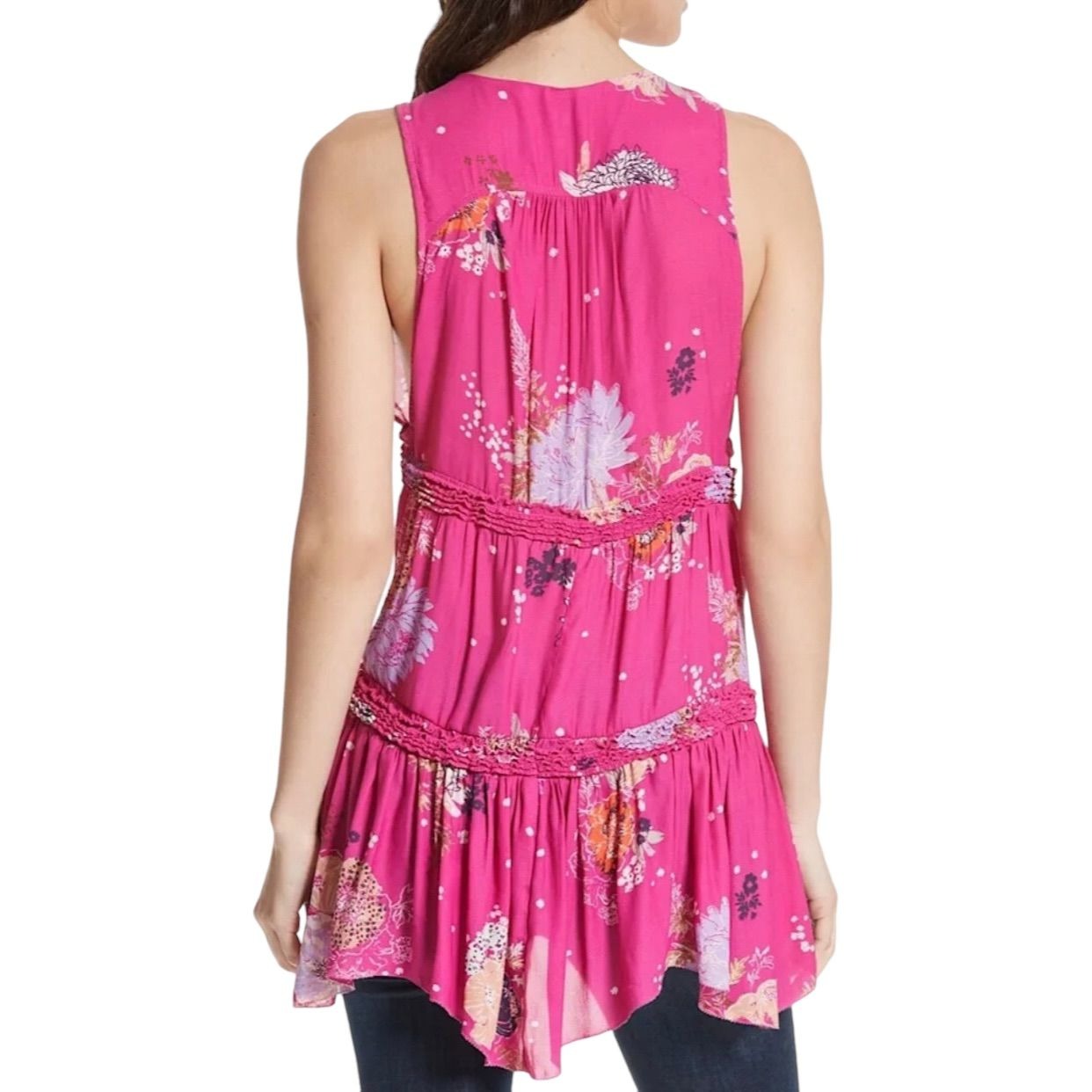 Free People OB571958 Haze WildBerry Pink Sleeveless Top Tiered Ruffle Tunic