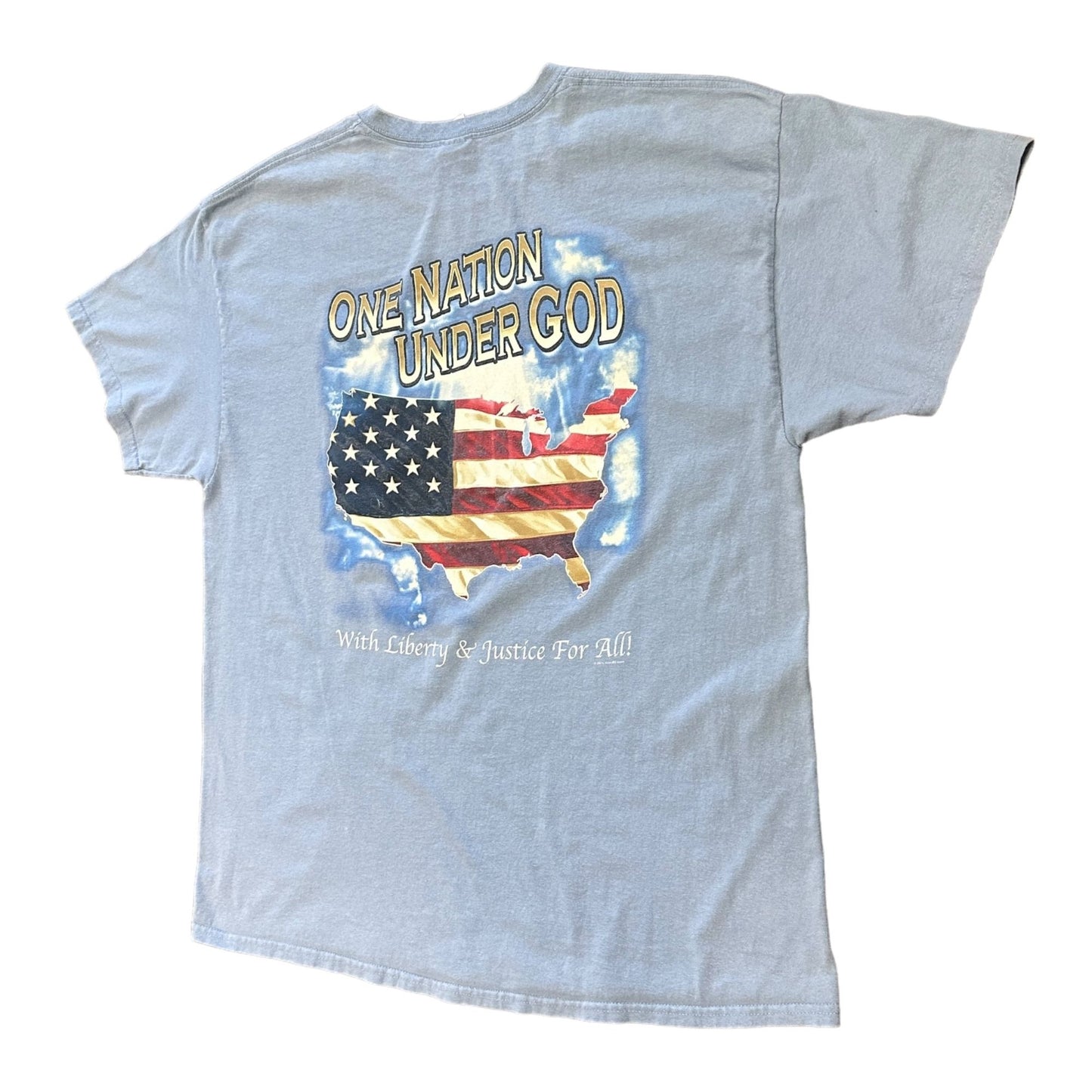 One Nation Under God XL Tshirt American Flag Patriotic Blue Short Sleeve Vintage