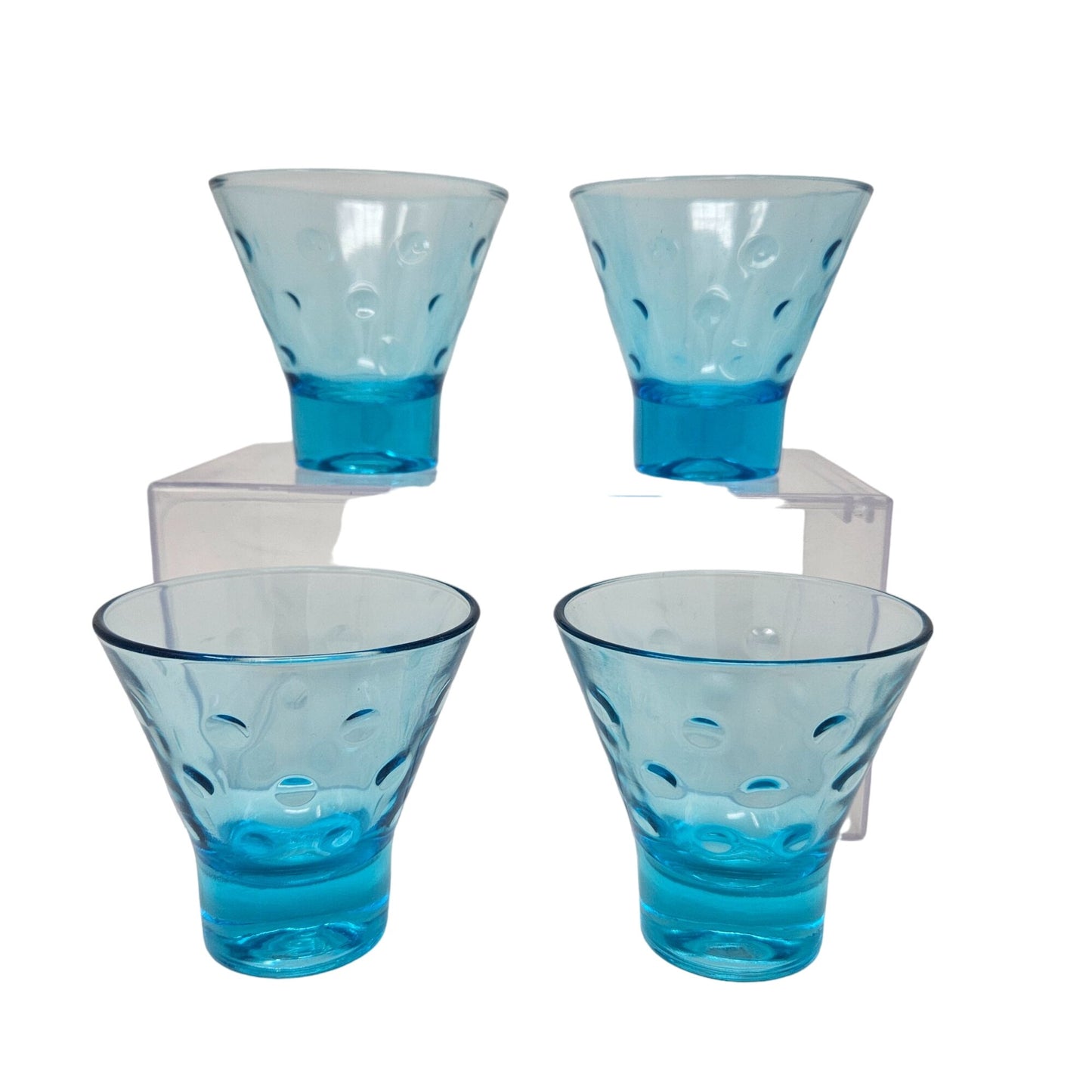 Vintage MCM Hazel Atlas Turquoise Blue Capri Dot Whisky Shot Glasses Set of 4