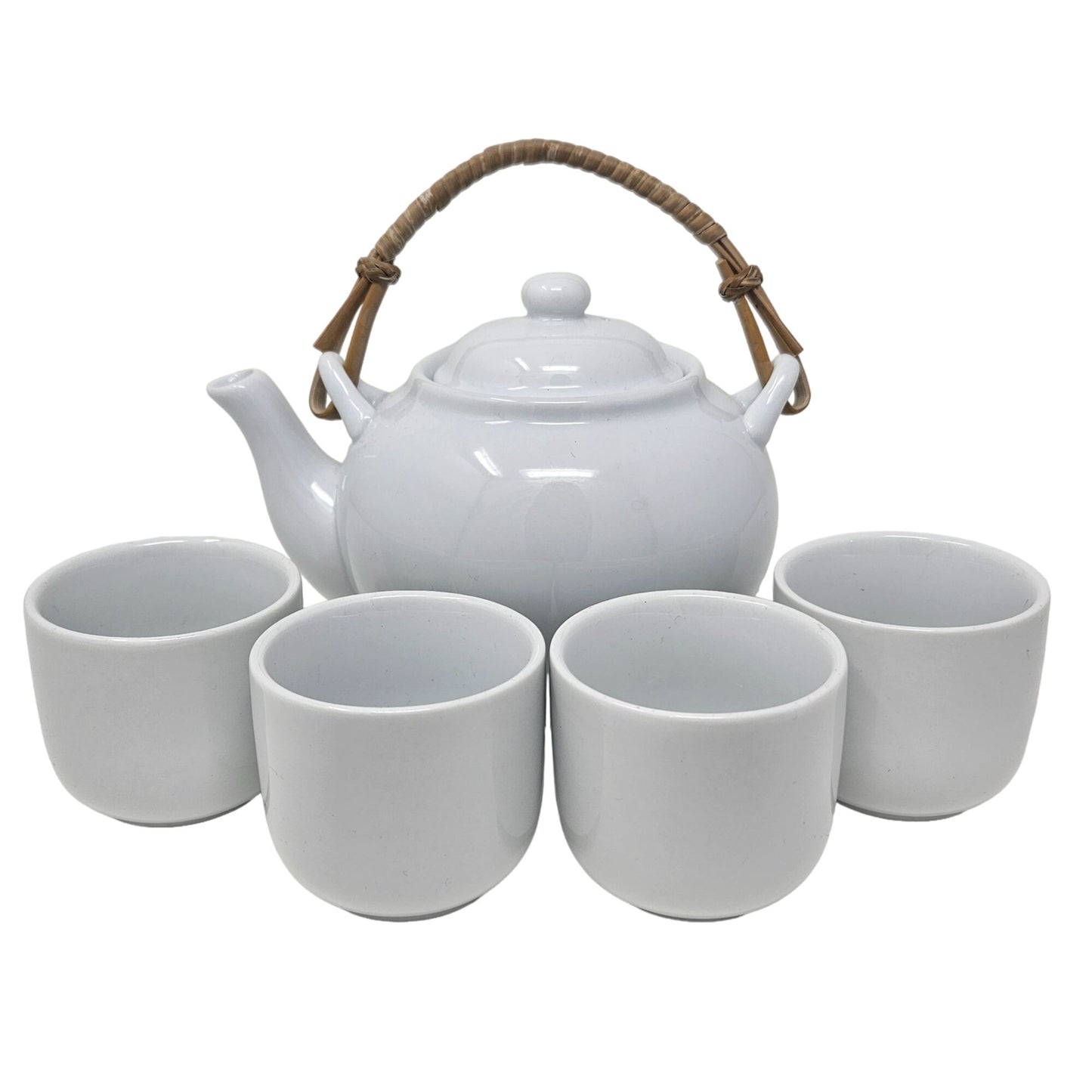 Vintage Pier 1 Imports Hot Tea Set Porcelain China Teapot 4 Cups White Japanese