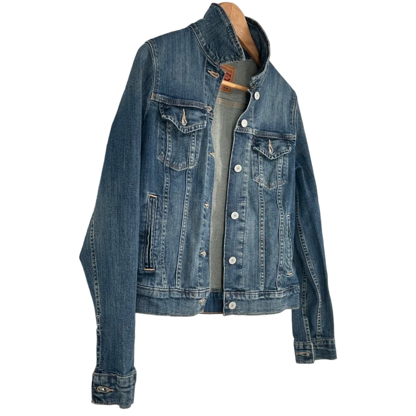 Levi Strauss Womens M Blue Denim Trucker Jacket Blue Jean Buttercup Stretch