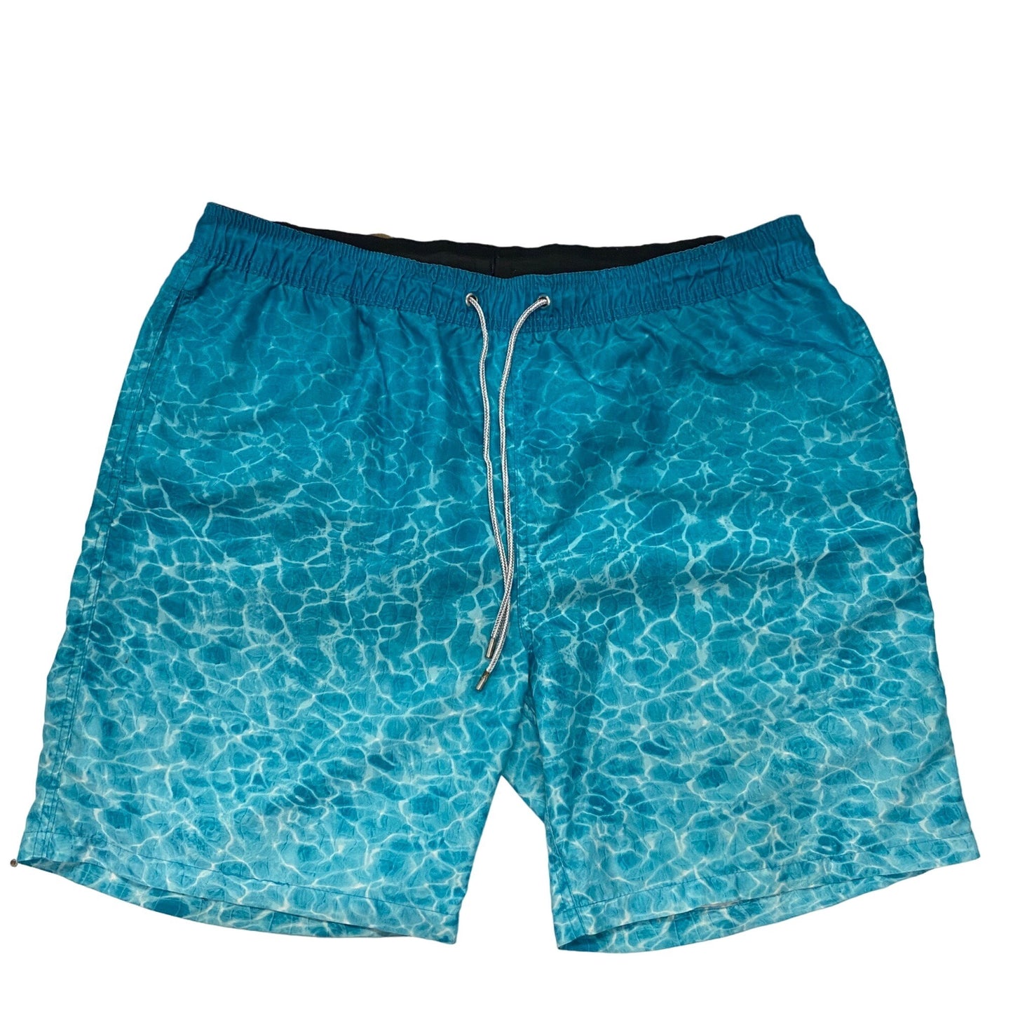 Kirkland Signature XL Mens Blue Aqua Print Swim Trunks Drawstring Pockets