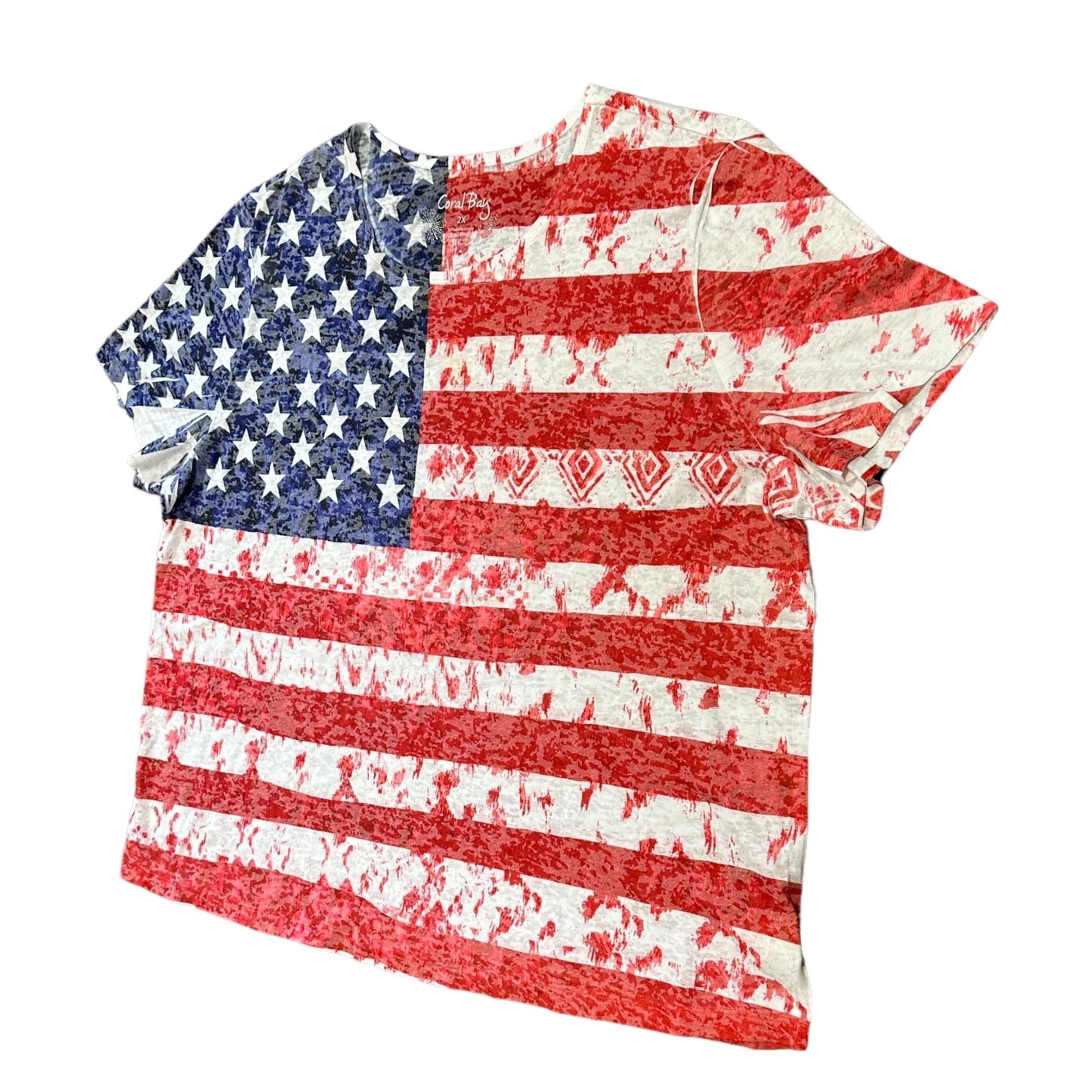 Coral Bay Womens 2X American Flag Burnout Tshirt All Over Print Patriotic USA