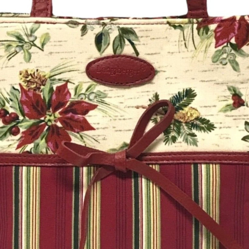 Longaberger Poinsettia Stripe Gift Bag Holiday Tote