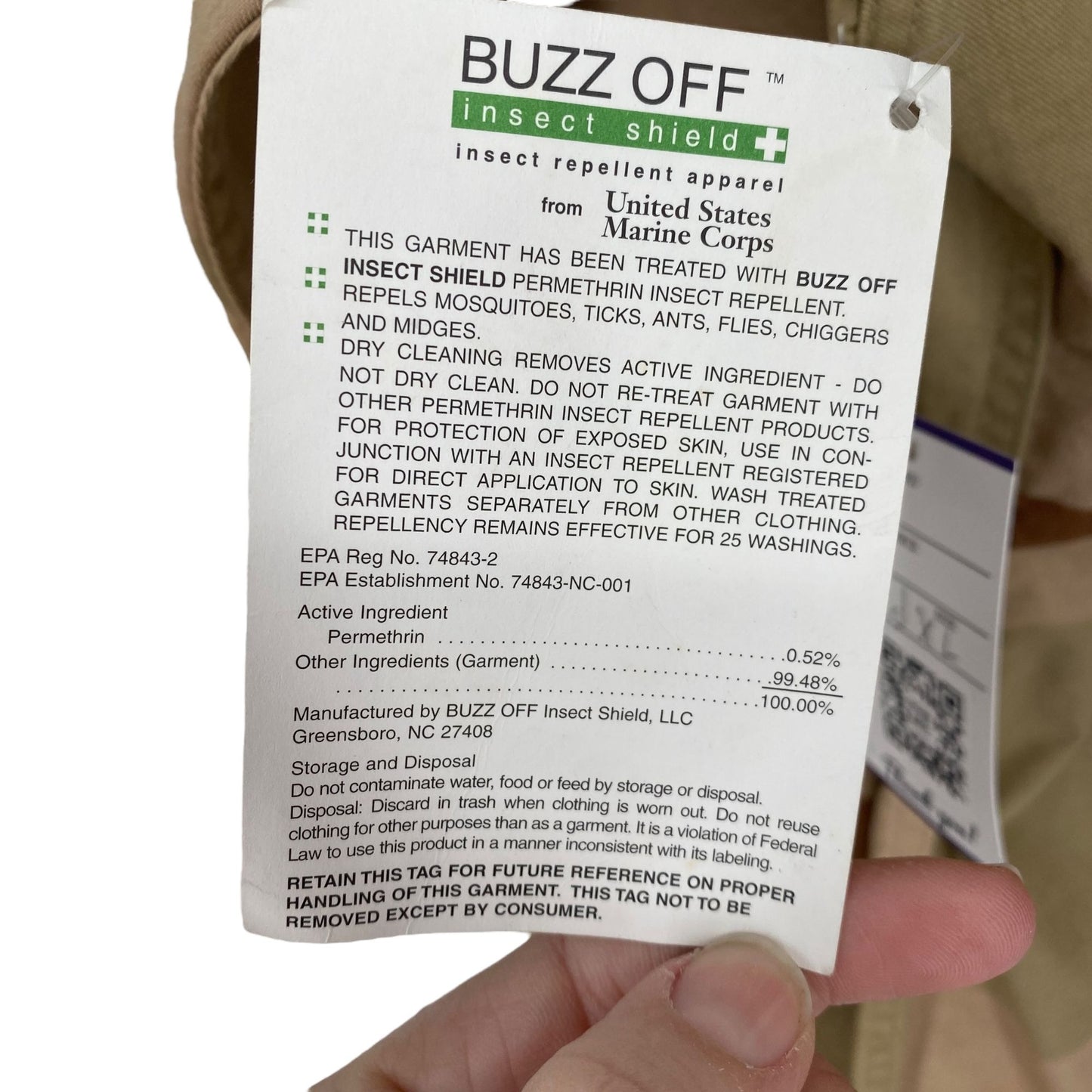 NWT Buzz Off Insect Shield USMC Desert Camo Jacket XL Regular Insect Repellent