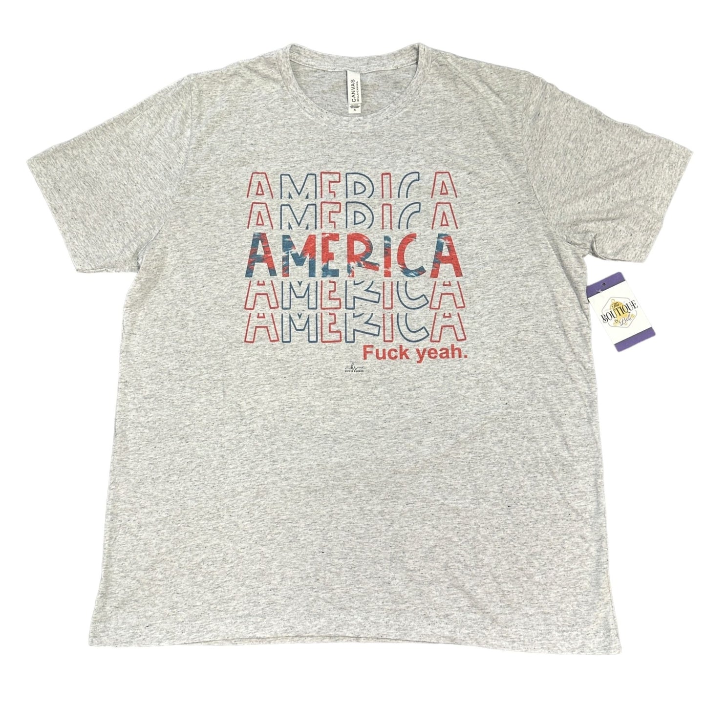 Canvas XL America F*ck Yeah Tshirt Gray Stacked Text Patriotic Short Sleeve USA