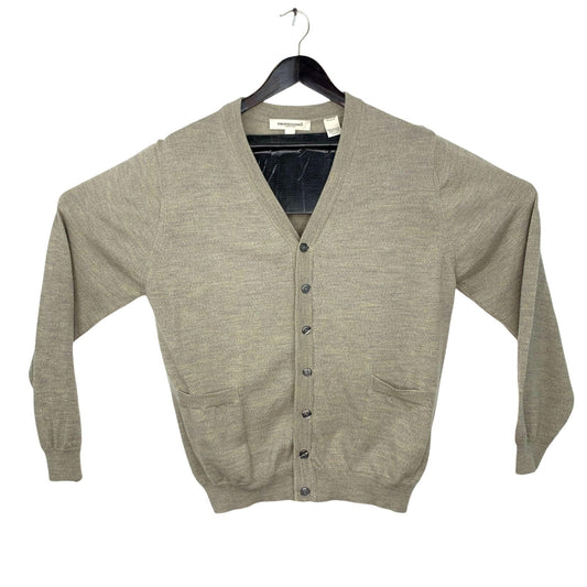 Pronto-Uomo Mens M Merino Wool Button Up Cardigan Sweater VNeck Tan Pockets