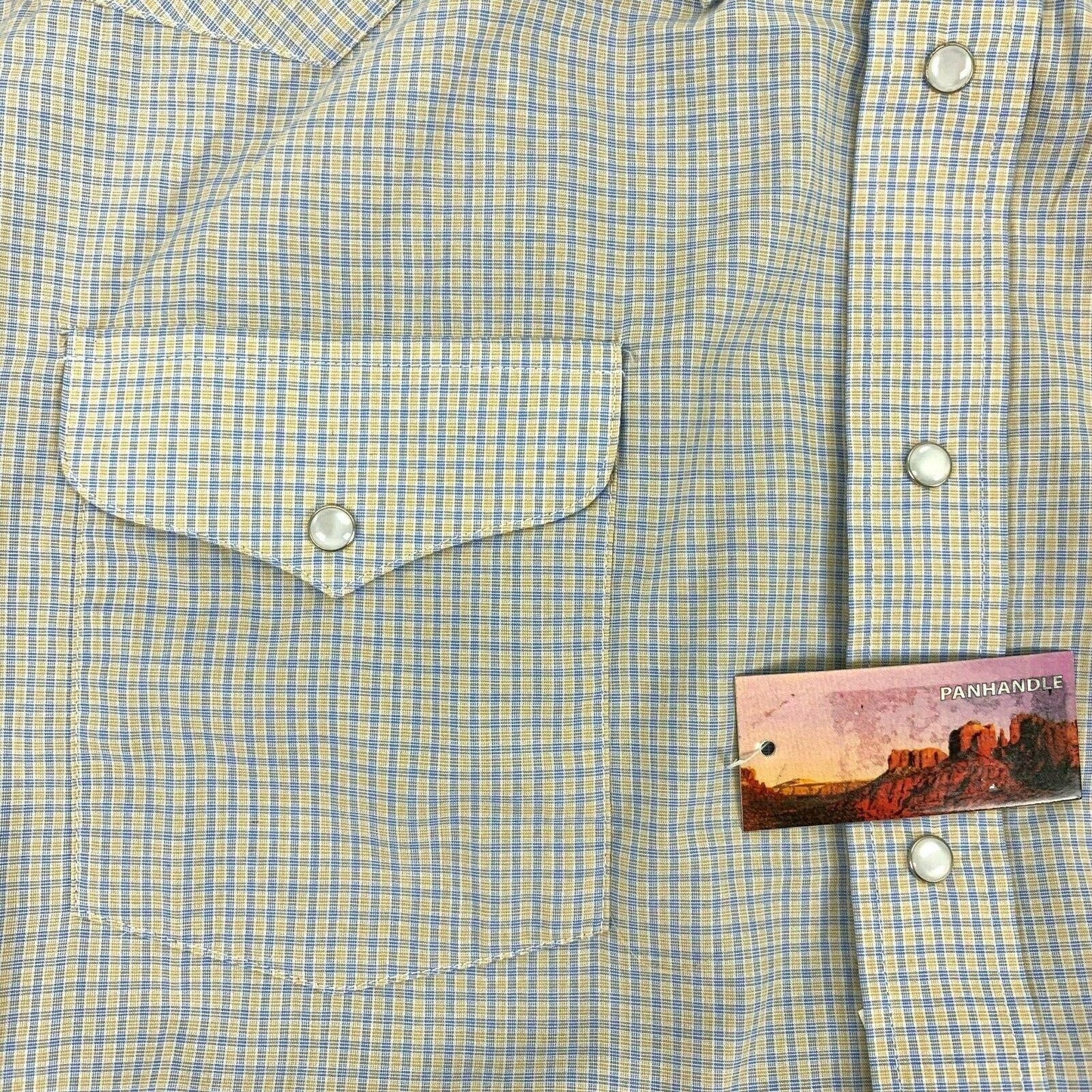 NWT Panhandle Slim Mens 20/35 Pearl Snap Shirt Blue Yellow Plaid Long Sleeve