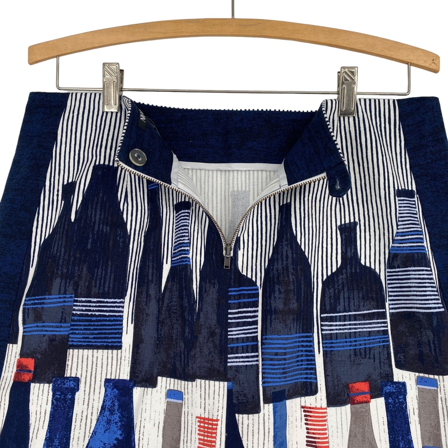 NWT NIC+ZOE 10P Pencil Skirt French Wine Bottle Print Navy Mid Rise Pinstripe