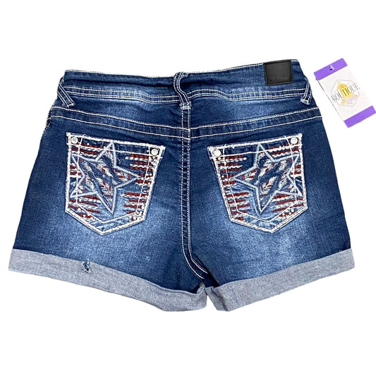 WallFlower Jean Shorts Juniors 1 Luscious Curvy Fit Patriotic Bling Star Thick Stitch