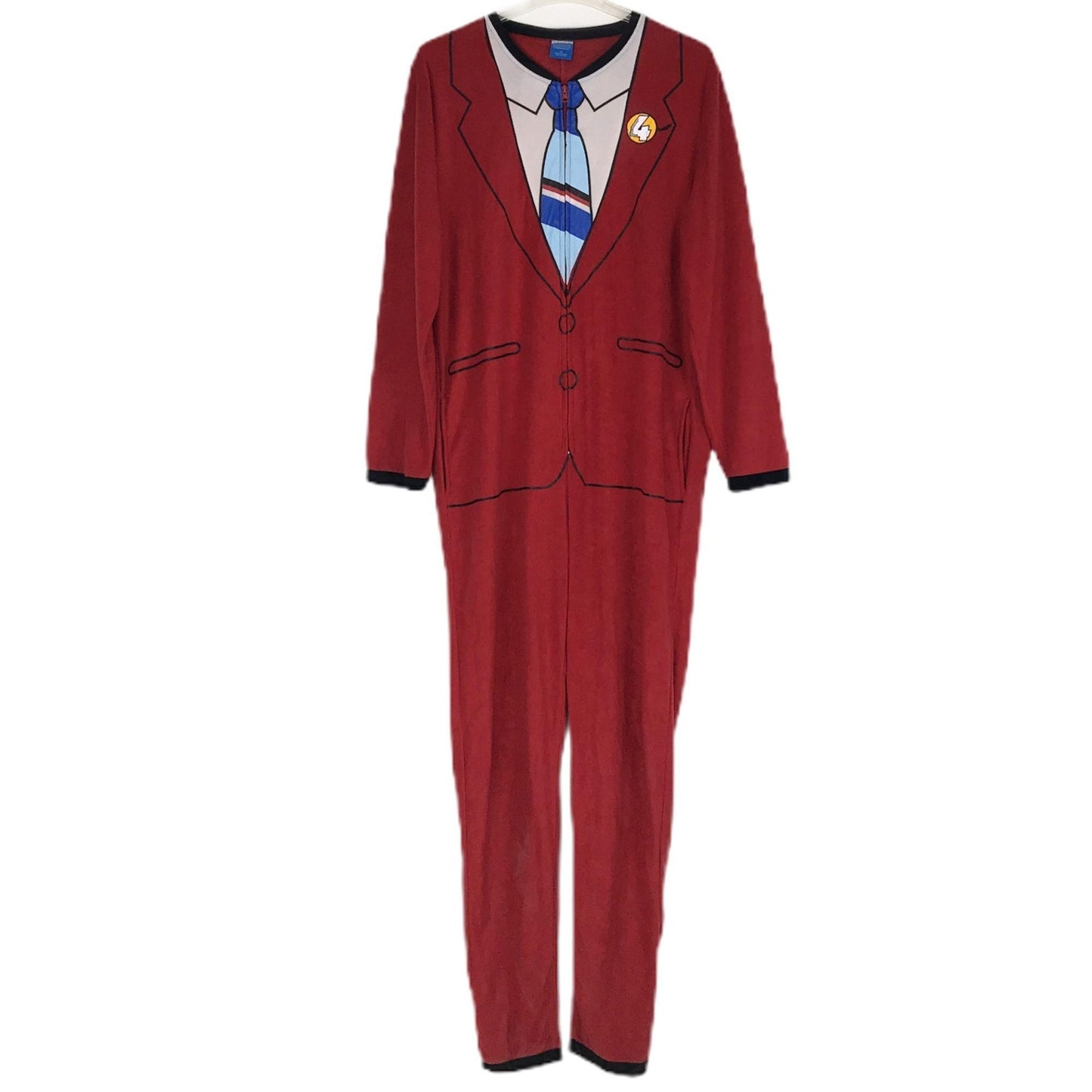 Anchorman XL One Piece Pajamas Zip Front Red Suit Costume Long Sleeve Pants