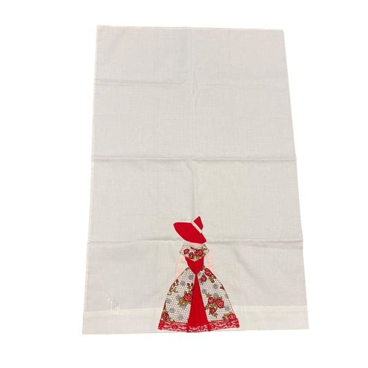Handmade Pillow Case Red Bonnet Lady Lace White 30x20 Shabby Chic Cottagecore