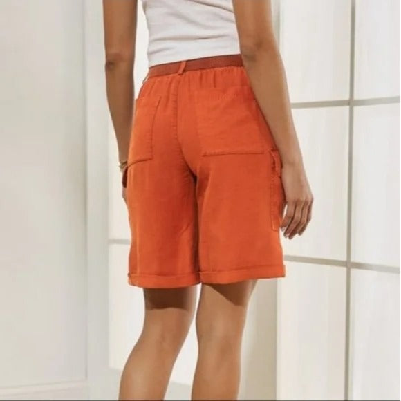 Soft Surroundings PM Pali Cargo Shorts Orange Cuffed Elastic Waist Wide Leg