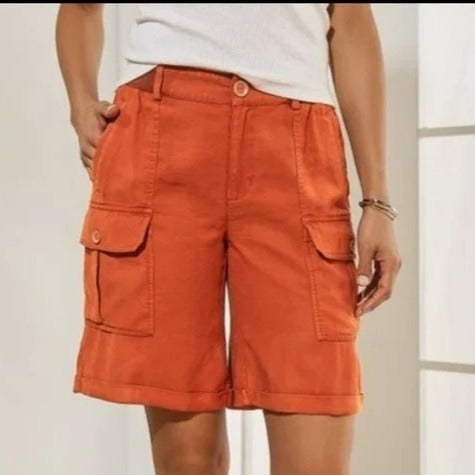 Soft Surroundings PM Pali Cargo Shorts Orange Cuffed Elastic Waist Wide Leg