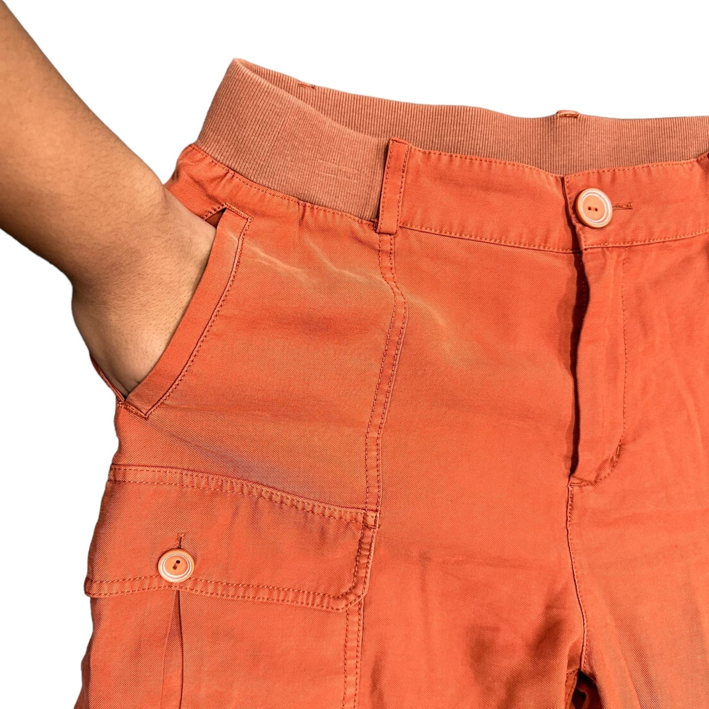 Soft Surroundings PM Pali Cargo Shorts Orange Cuffed Elastic Waist Wide Leg