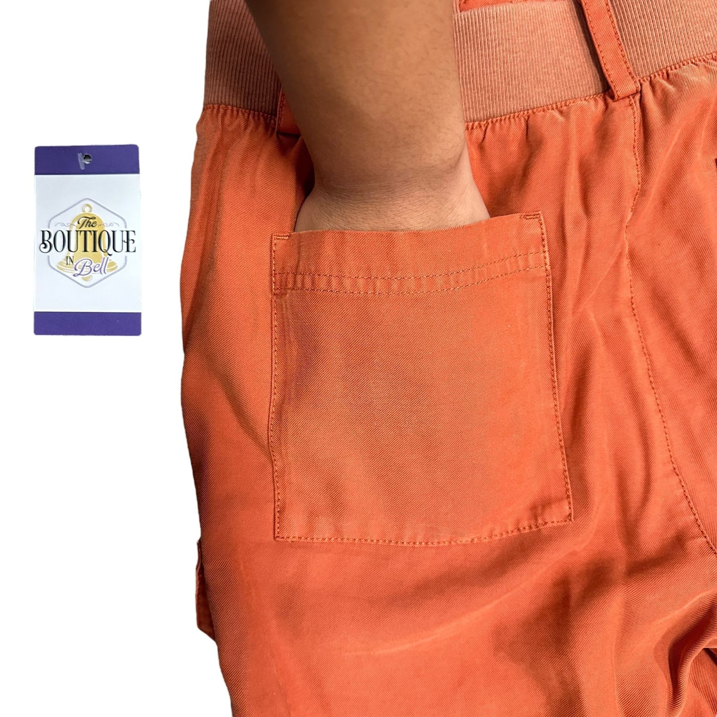 Soft Surroundings PM Pali Cargo Shorts Orange Cuffed Elastic Waist Wide Leg