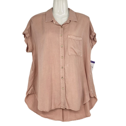 Jane + Delancey M Blush Pink Button Down Top Cuffed Short Sleeves Soft Flowy