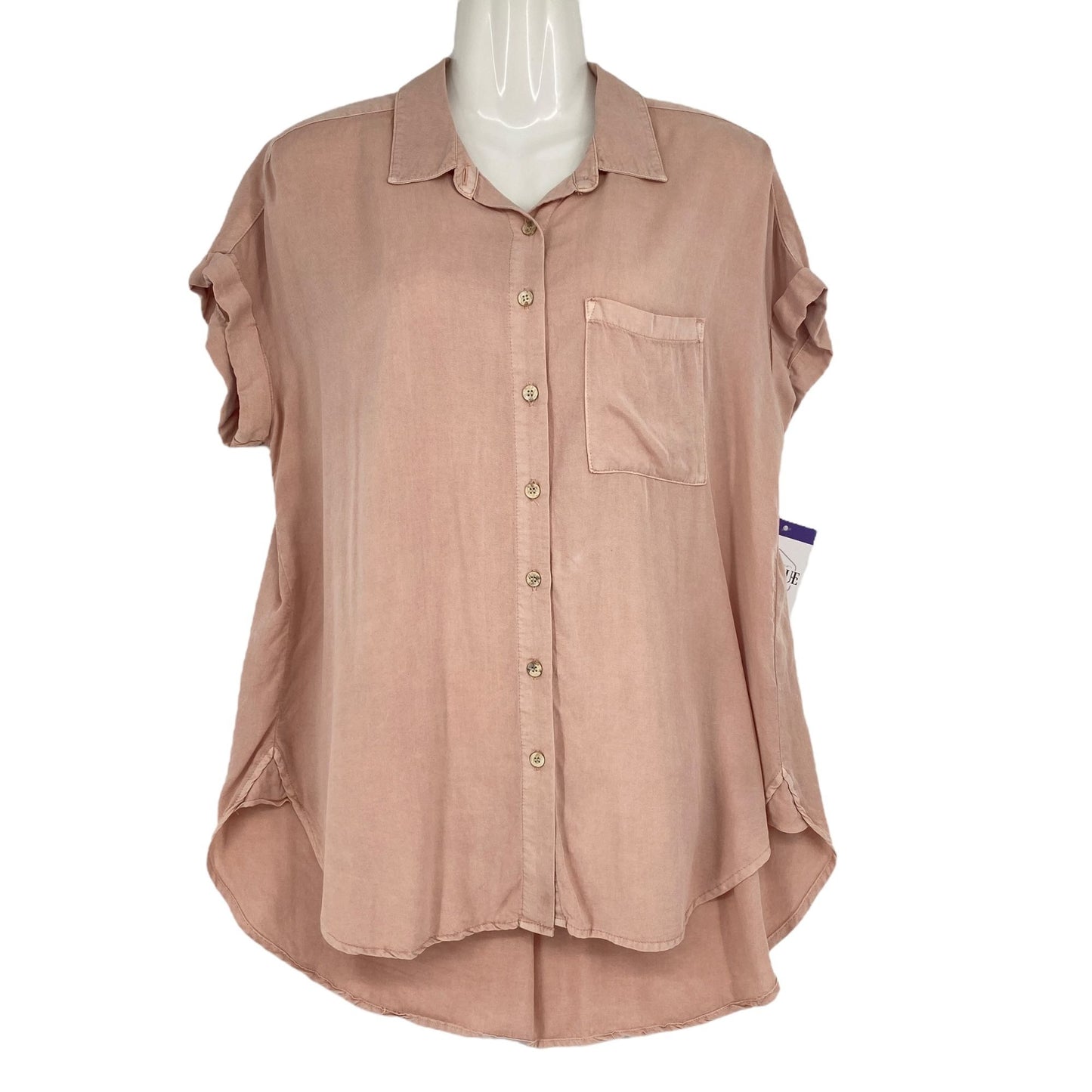 Jane + Delancey M Blush Pink Button Down Top Cuffed Short Sleeves Soft Flowy