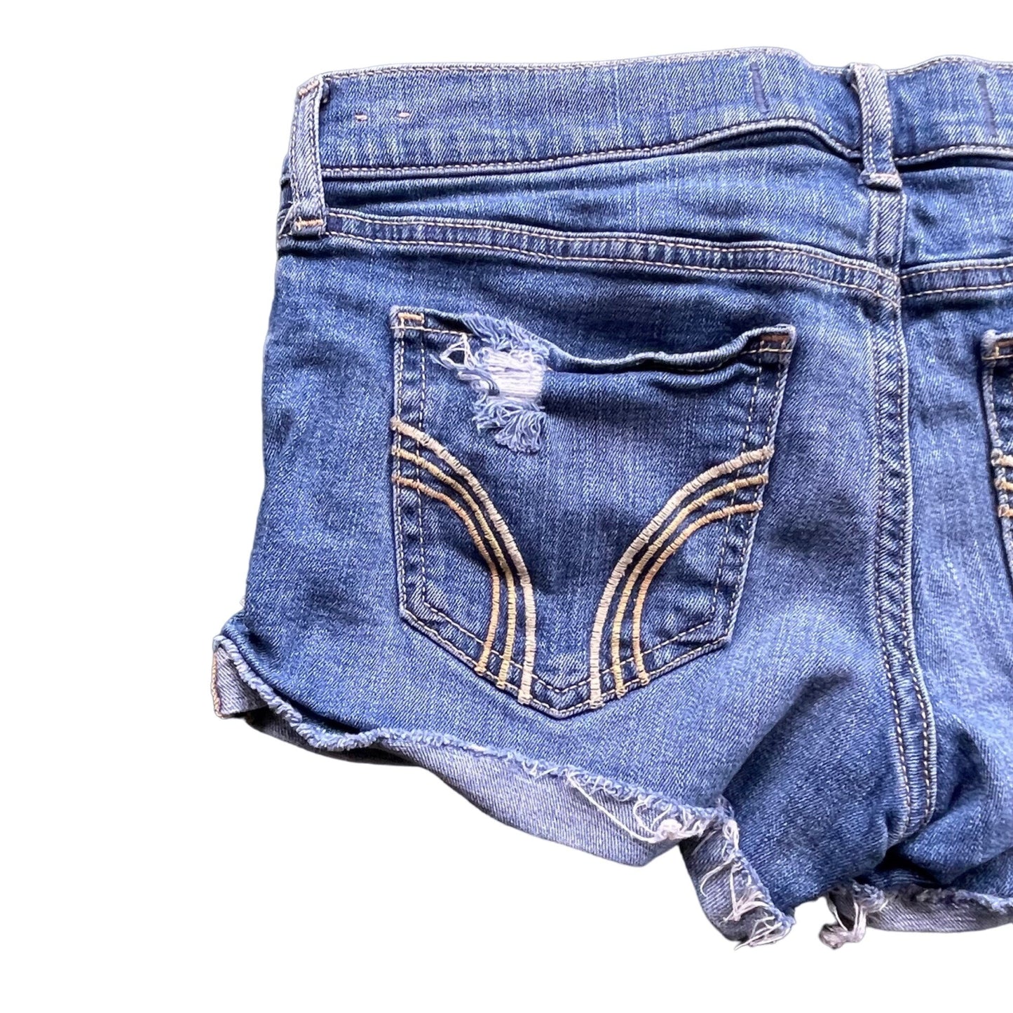 Hollister Womens 5/27 Blue Denim Jean Shorts Distressed Medium Wash 3" Inseam