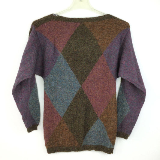 Vintage Ellen Tracy Womens S Wool Pullover Sweater Boat Neck Purple Brown Blue