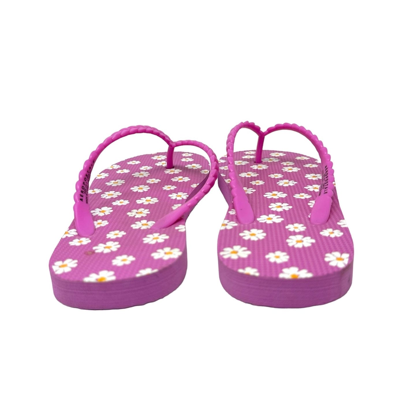 NEW Aeropostale Sandals Flip Flops 7-8 Pink Beach Shoes Floral White Daisy