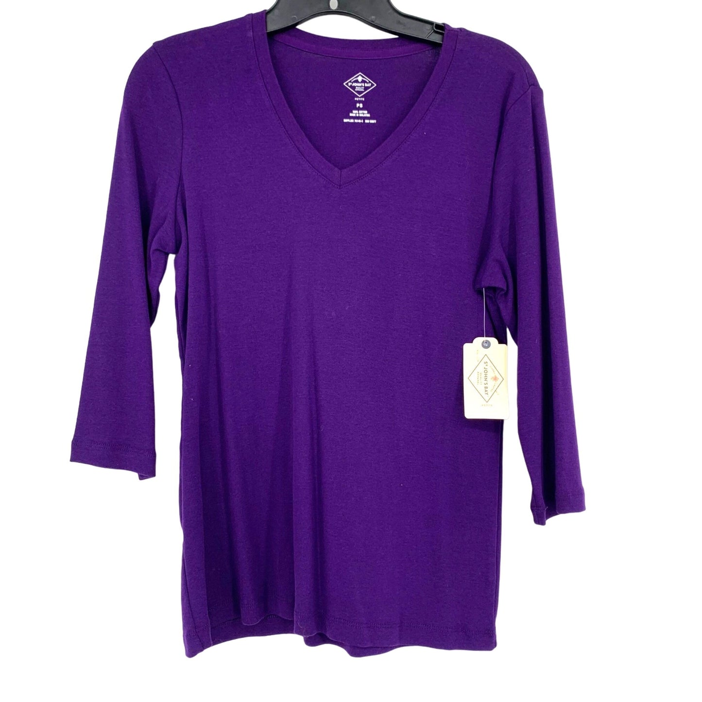 NWT St Johns Bay PS Purple VNeck Cotton Tunic 3/4 Sleeve Casual Cotton Blouse