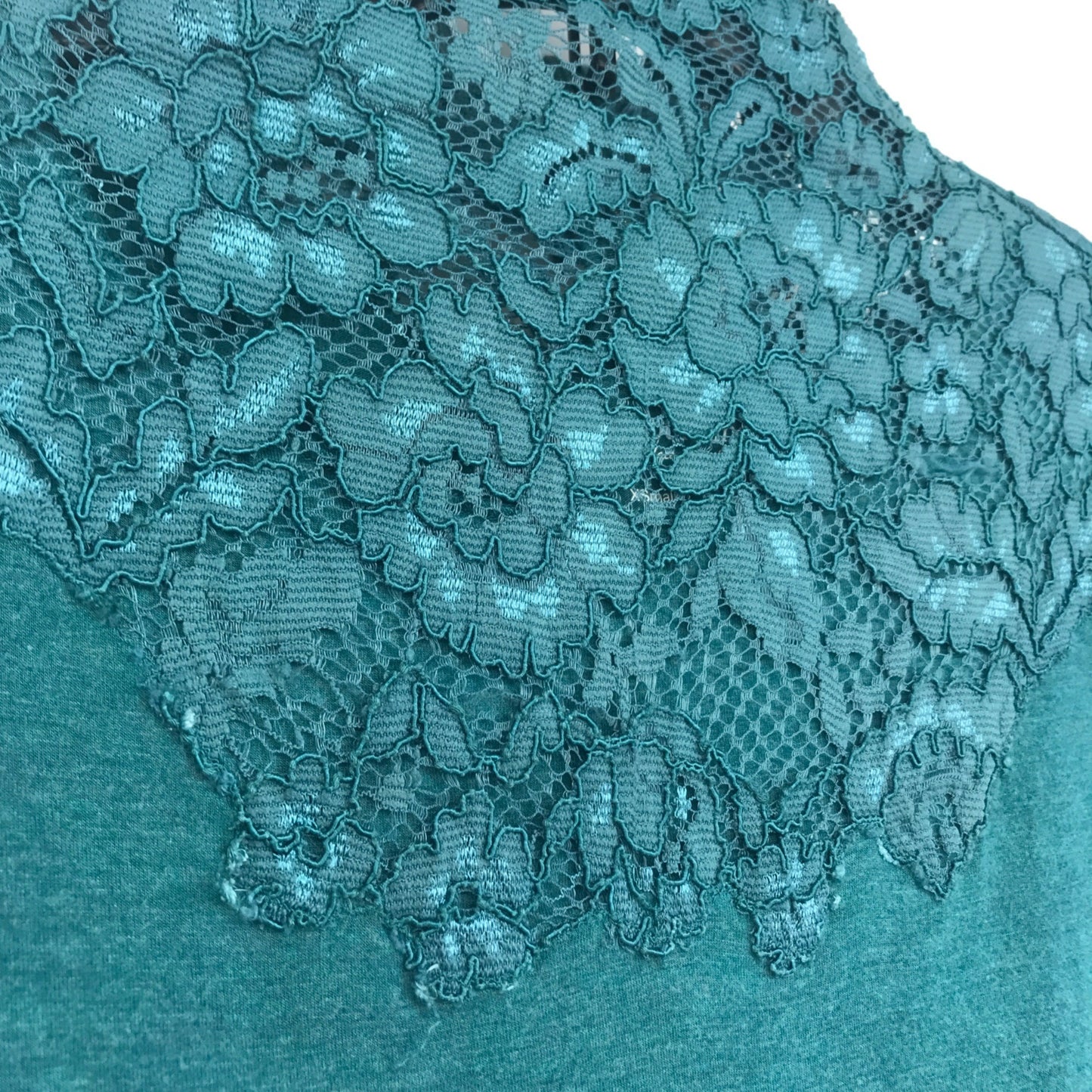 Soft Surroundings Womens XS Tamora Lace Top Turquoise Long Sleeve Zip Mock Neck