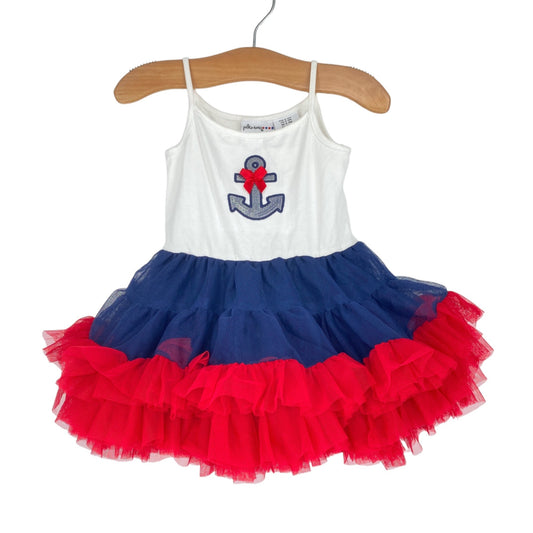 NWT Polkatots 6-9M Patriotic Ruffle Dress Spaghetti Strap Anchor Red White Blue