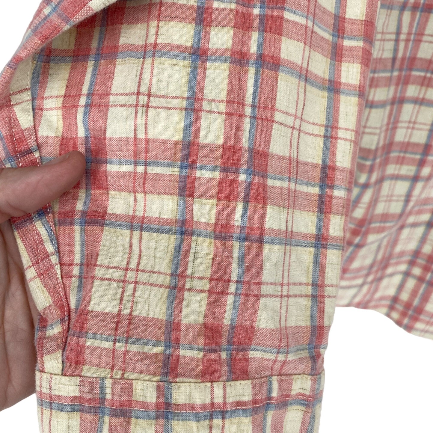 LL Bean Mens XL Plaid Shirt Button Front Pink Blue Beige Long Sleeve Pockets