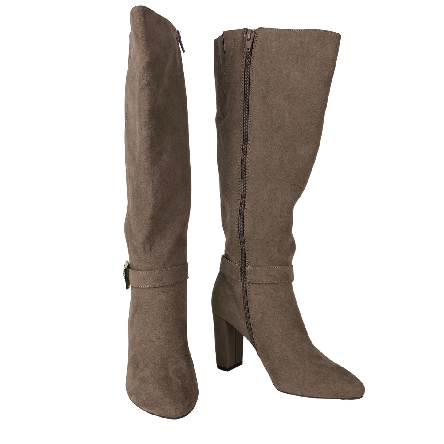 Jones New York 5.5 Kalee Camel Heeled Knee High Zipper Boots Buckle Accents