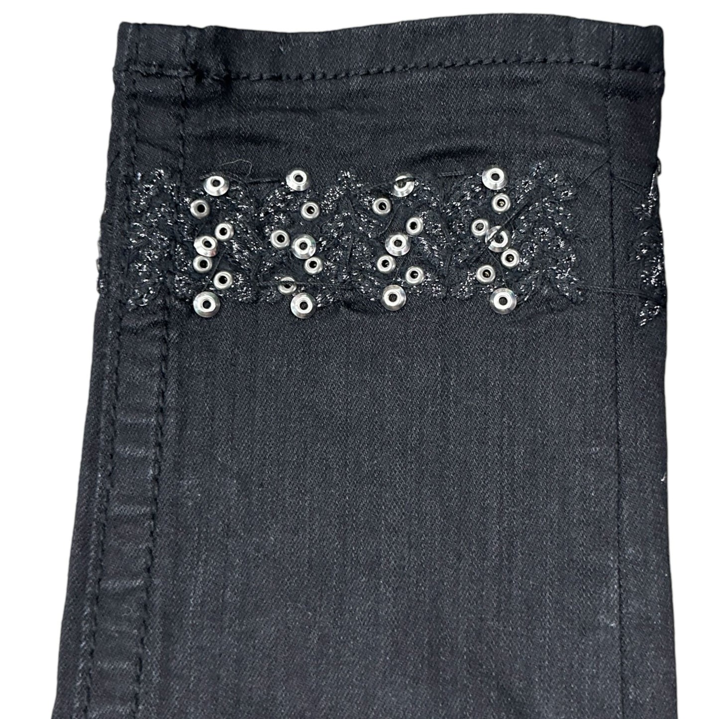 Miss Me 28 Black Signature Cuffed Skinny Jeans Embroidered Beaded Studs Bling