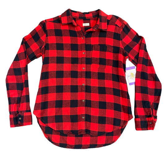 Hollister Womens S Red Black Buffalo Plaid Button Up Shirt Long Sleeve Pocket