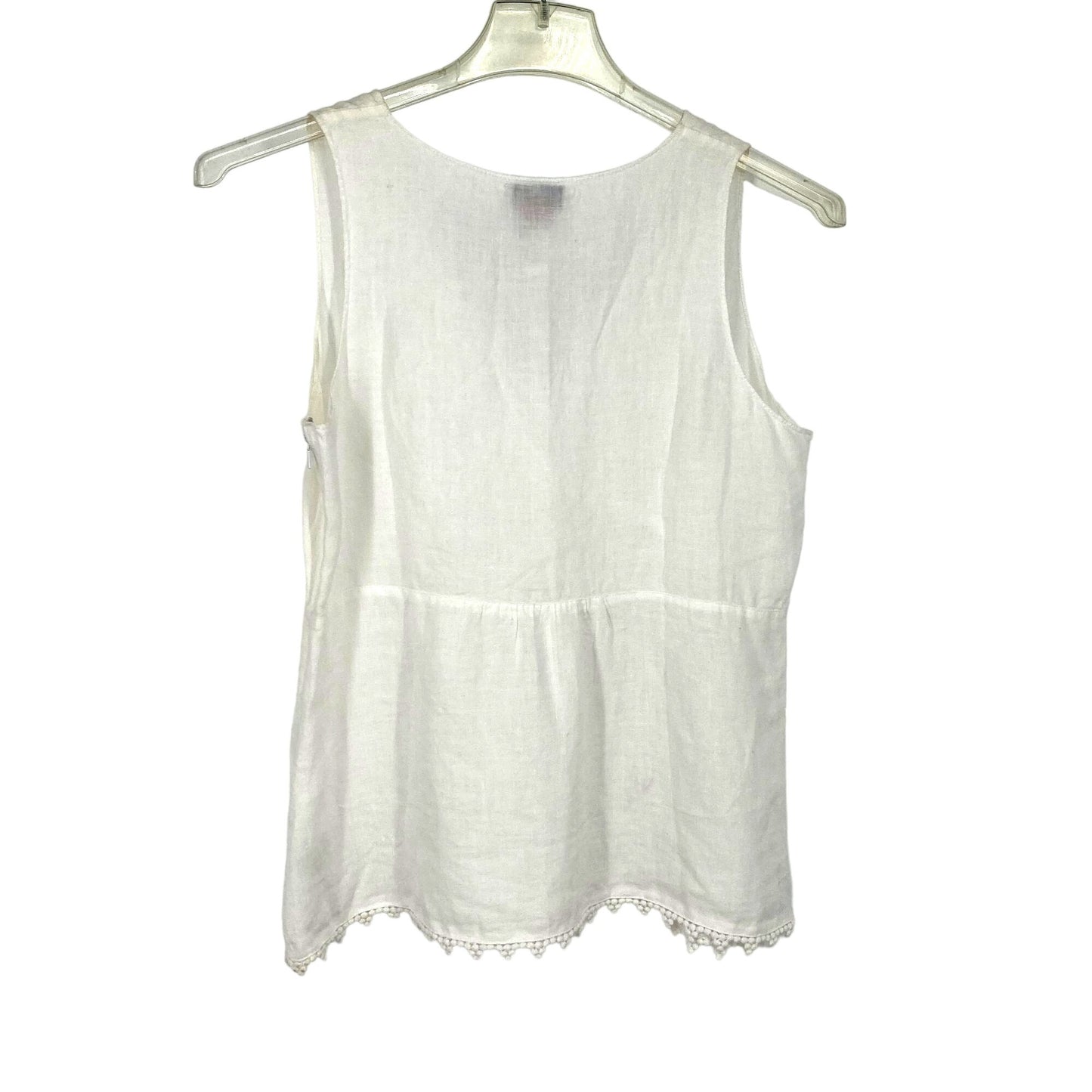 Talbots M White Linen Top Sleeveless Vneck Side Zip Lace Hem