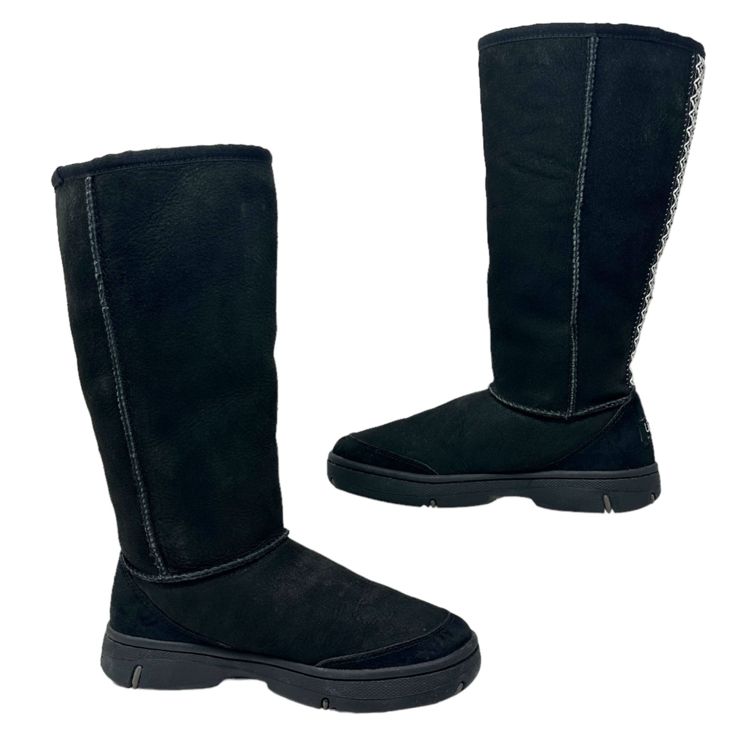 UGG Australia Womes 6 M Black Native Stitch Ultra Tall Leather Sheepskin Boots