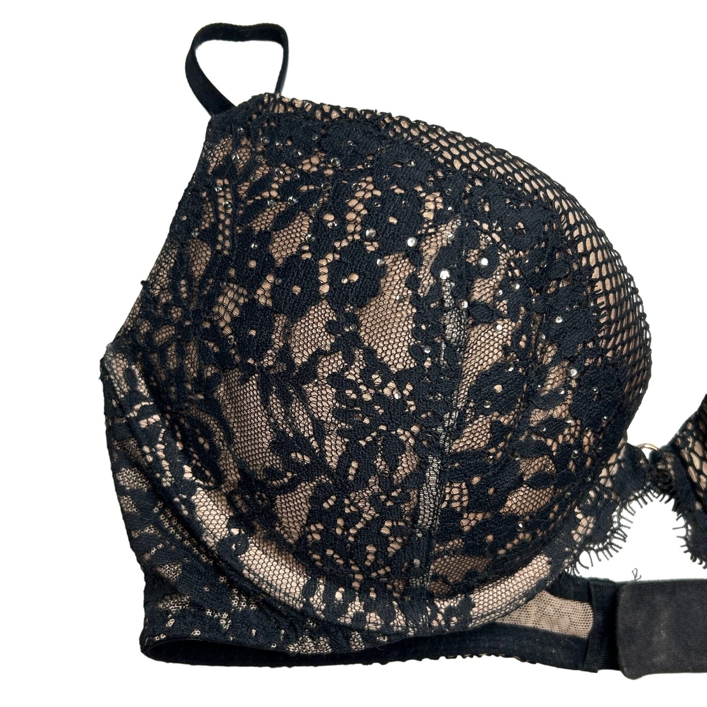 Victoria's Secret 34C Very Sexy Push-Up Bra Nude Black Lace Underwire Adjustable