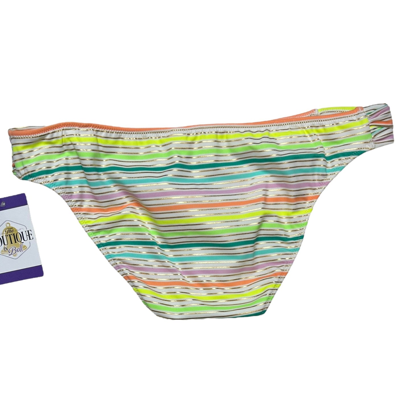 NEW Victoria's Secret M Rainbow Stripe Hipster Bikini Bottoms Metallic Gold