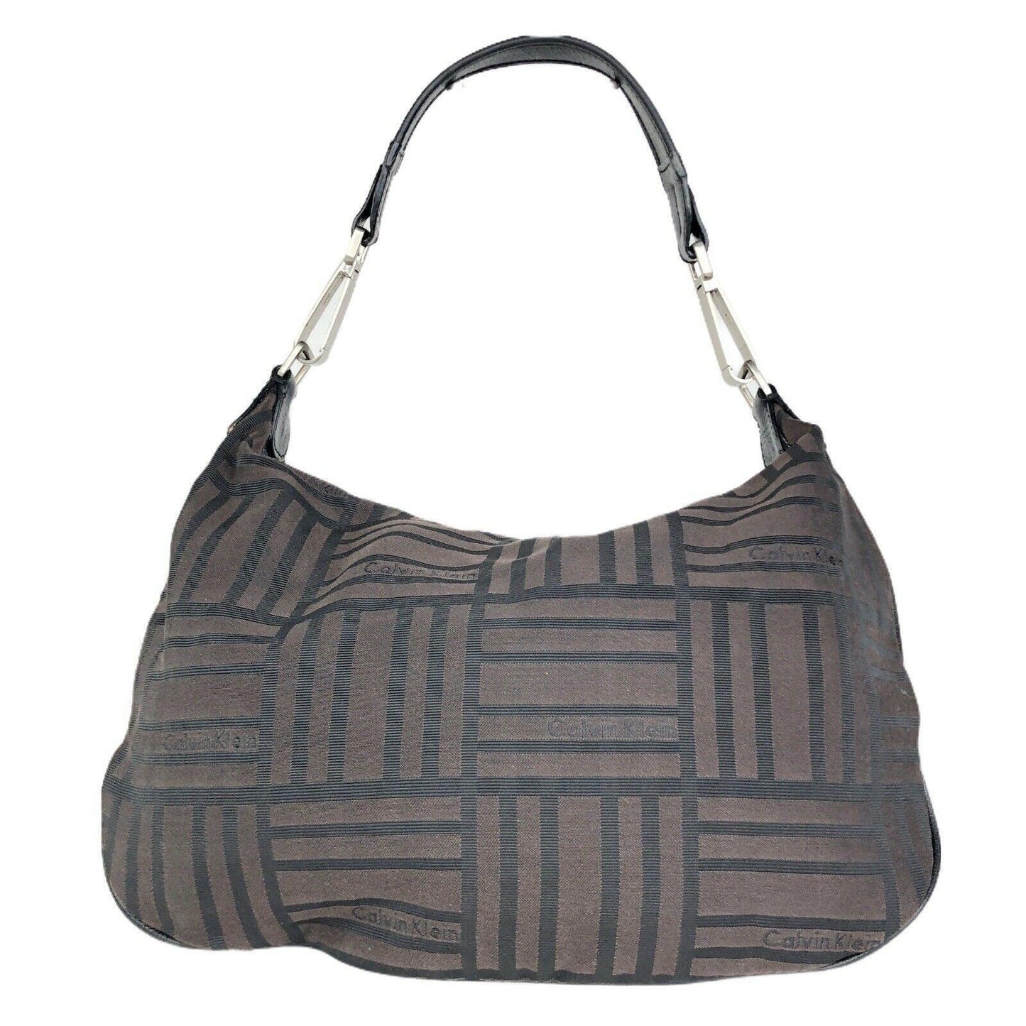 Calvin Klein Striped Purse Brown Black Zip Top Shoulder Bag Multi Pockets