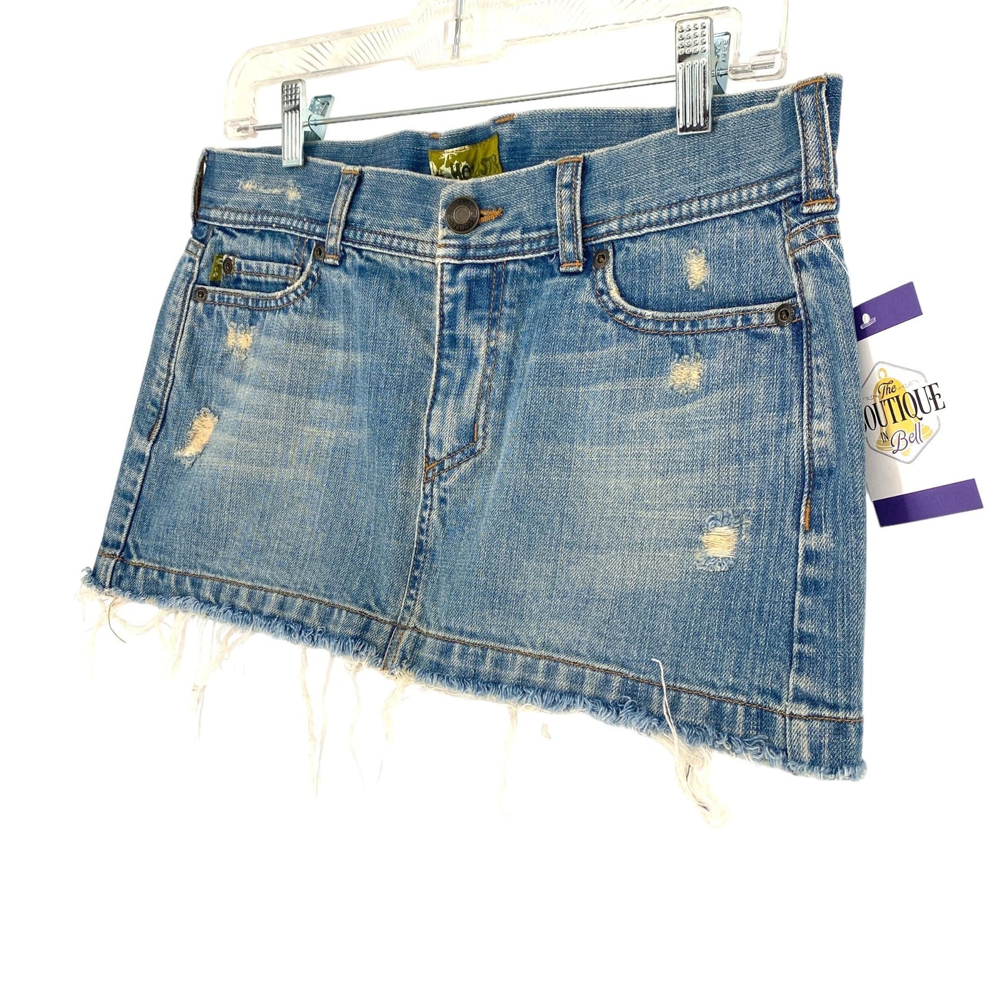 Vintage Hollister 3 Blue Jean Mini Skirt Distressed Flap Pockets Y2K Raw Hem