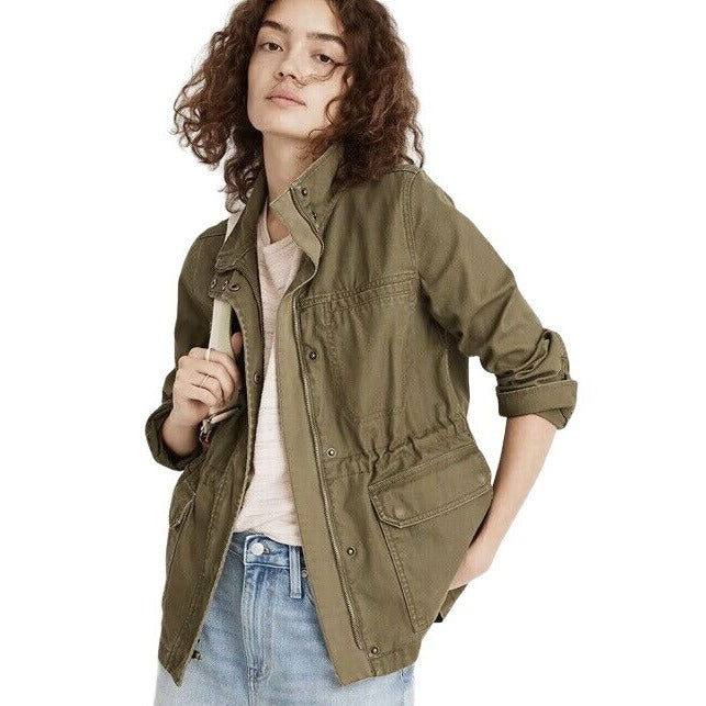 Madewell Womens M Olive Green Passage Military Utility Cargo Jacket Full Zip