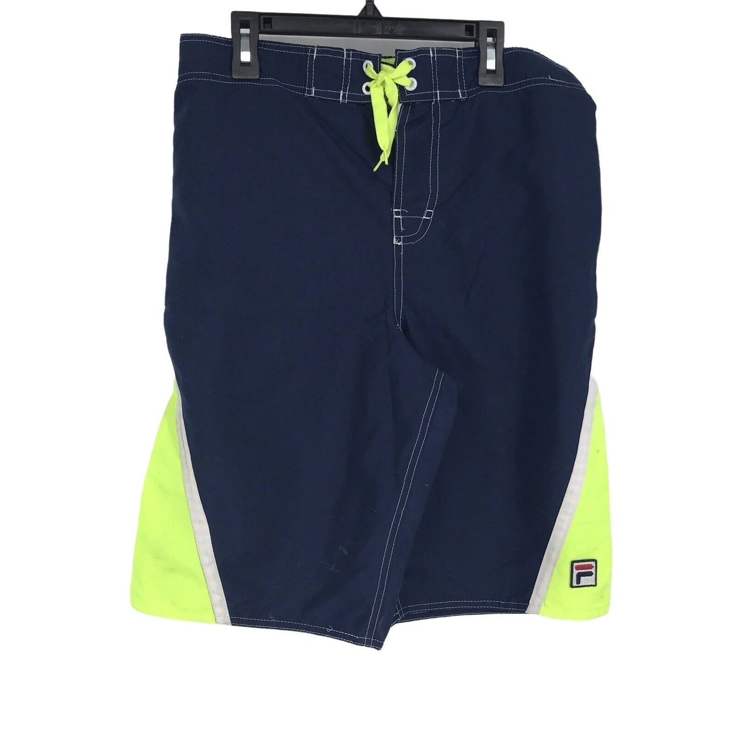 Fila Boys Youth XL 18/20 Swim Trunks Board Shorts Navy Neon Green Logo Lined