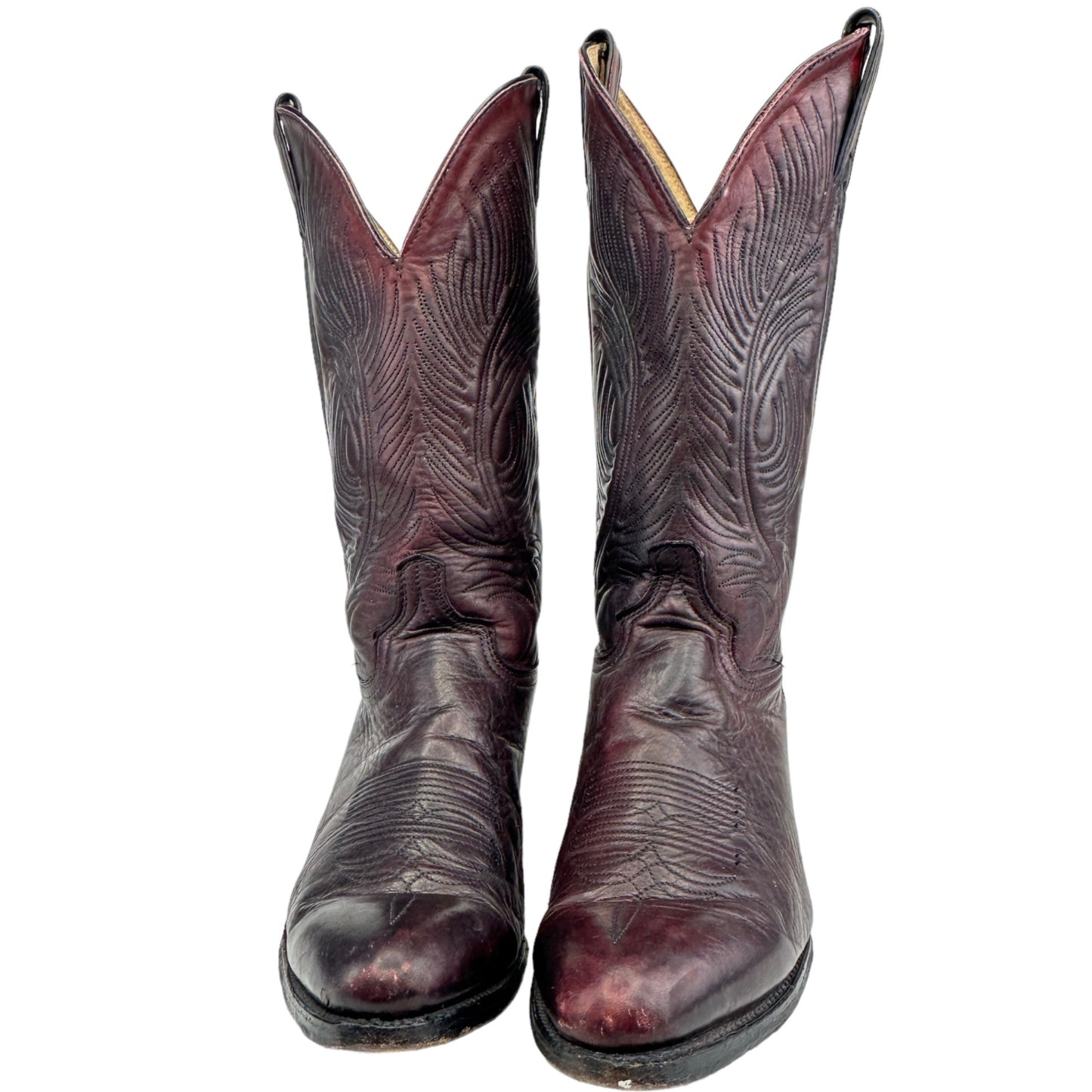 Vintage Abilene Mens 8 EE Oxblood Red Leather Cowboy Boots Western Stitched