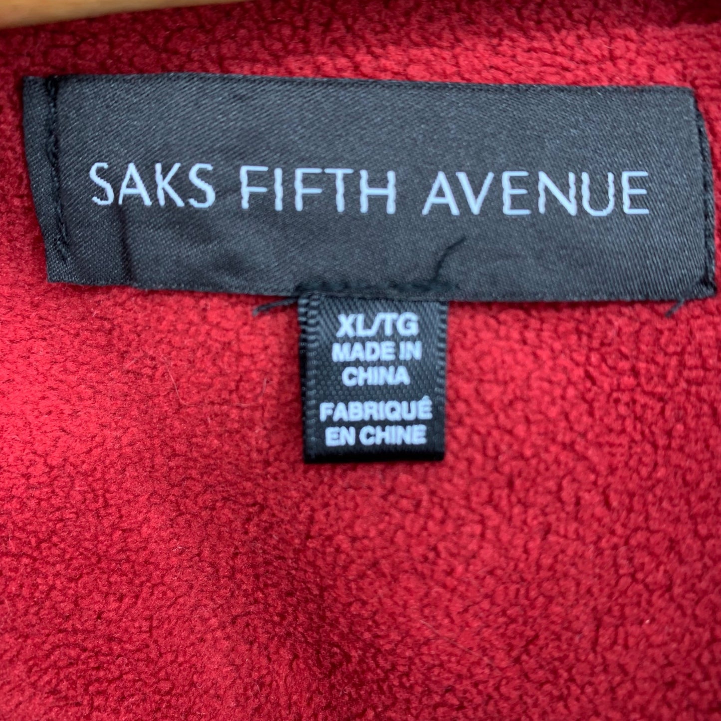 Saks Fifth Avenue XL Red Black Fleece Quarter Zip Pullover Collared Long Sleeve