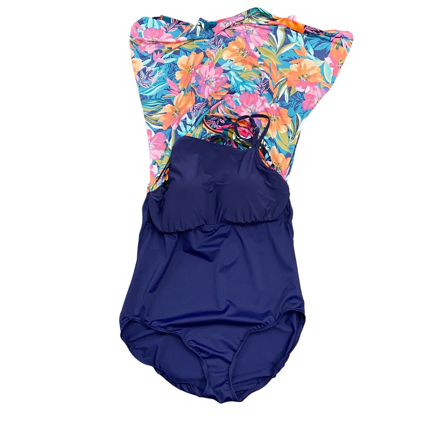 Mainstream 18W Swim Dress Floral Tropical Print Modest Full Coverage Molded Cups