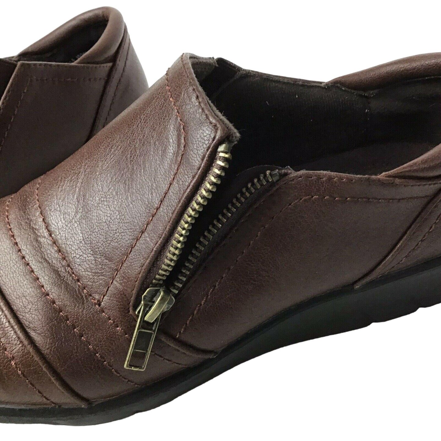 Easy Street Womens 9.5 Brown Faux Leather Comfort Wave Loafers Mules Side Zip WW