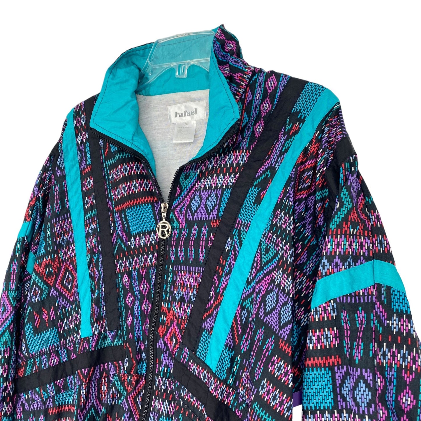 Vintage Rafael XS Wind Breaker Jacket Full Zip Pixelated Aztec Southwest 90's