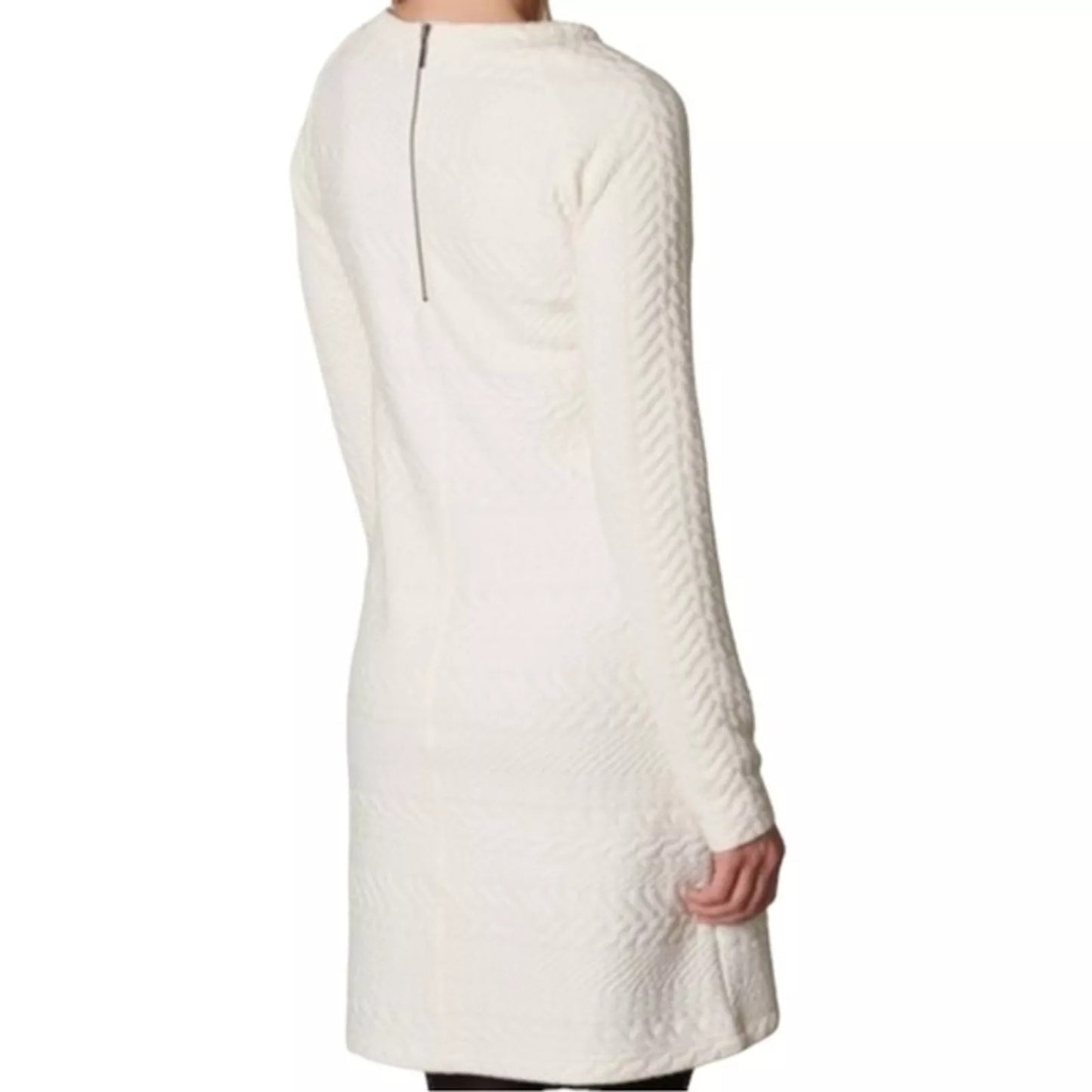 PrAna M Ivory Macee Dress Quilted Textured Jacquard Long Sleeve Knee Length