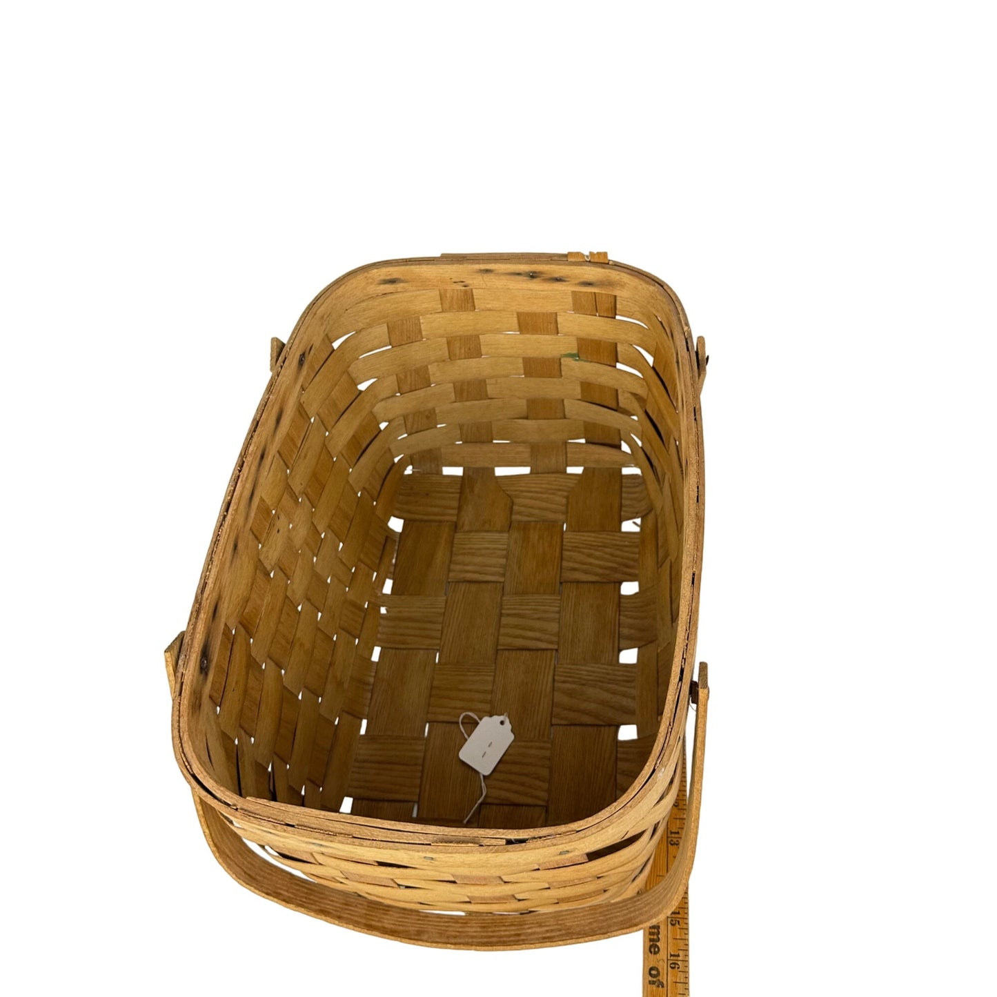 Vtg Basketville Woven Wood Picnic Basket Swing Handles Farmhouse Rustic Decor