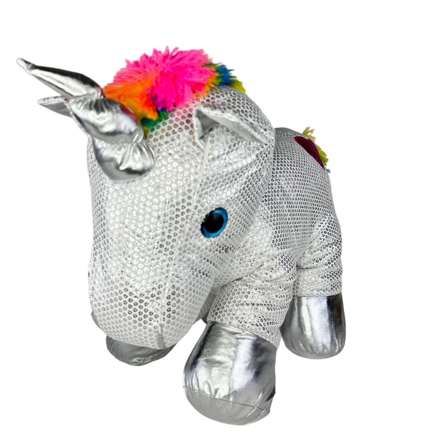 Dan Dee Collectors Choice “Be Jolly” Silver Sequined 24" Rainbow Unicorn Plush