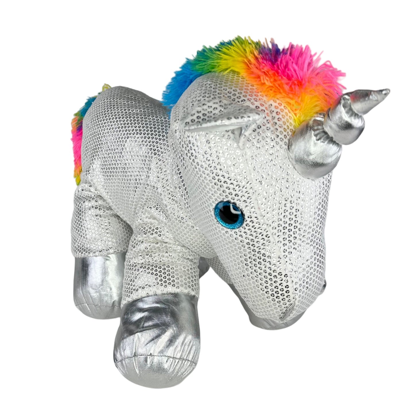 Dan Dee Collectors Choice “Be Jolly” Silver Sequined 24" Rainbow Unicorn Plush