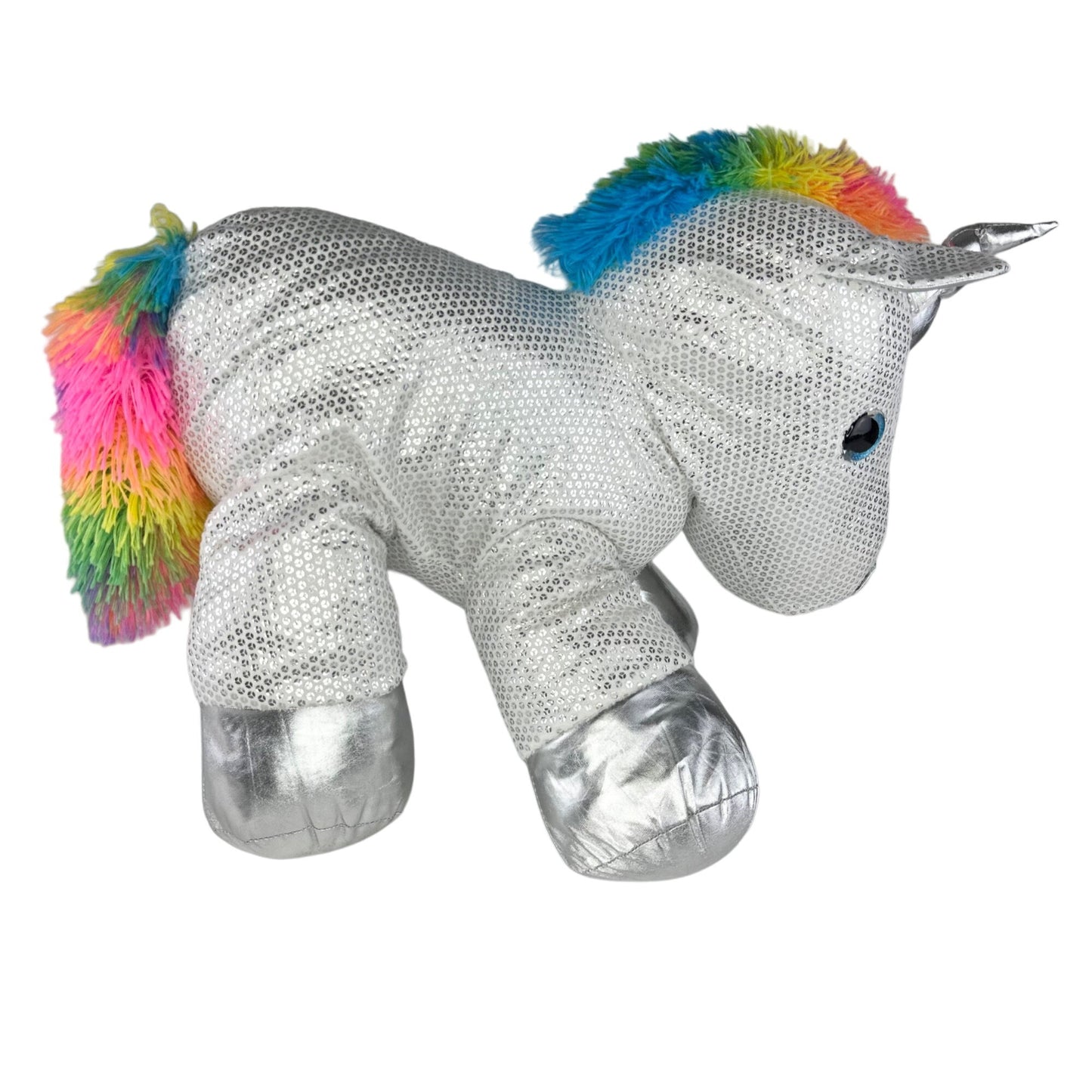 Dan Dee Collectors Choice “Be Jolly” Silver Sequined 24" Rainbow Unicorn Plush
